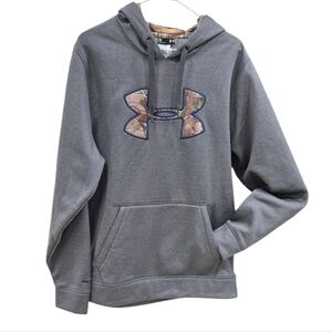 Under Armour Storm hoodie men's M gray camo logo fleece lined kangaroo pocket
